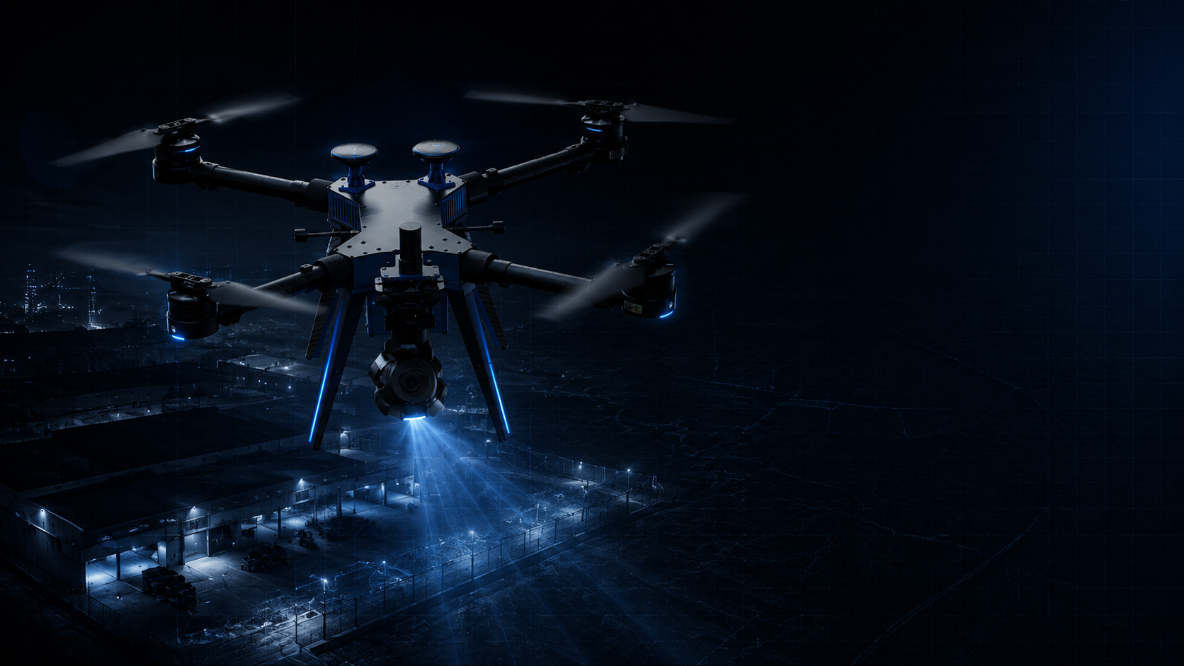 Feral Drones autonóm drone-in-a-box quadcopter éjszakai ipari periméterfigyelés közben